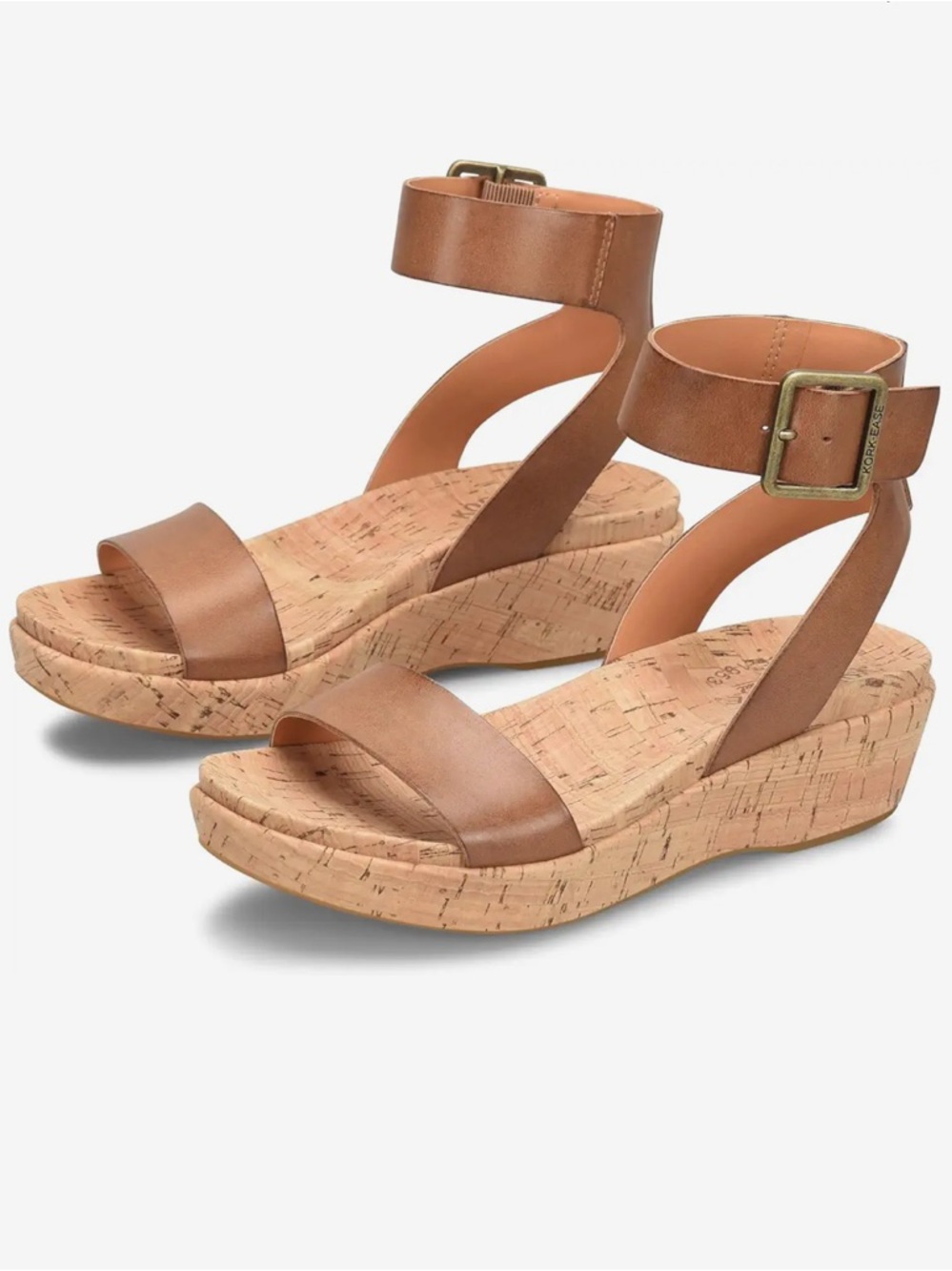 Kork Ease Mullica Leather Ankle Strap Wedge Sandal Tan Brown Women’s Size 10